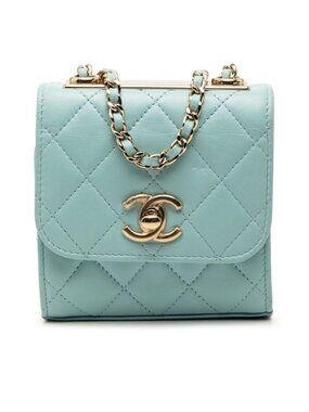 Chanel Trendy CC Logo Quilted Chain Shoulder Bag Light Blue Lambskin